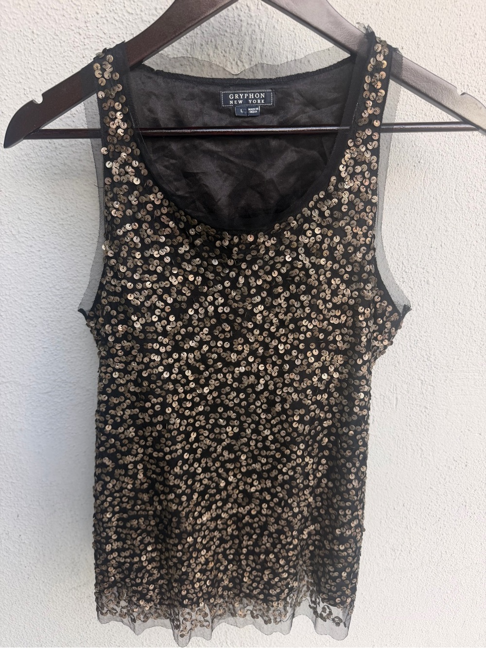 Gryphon New York Metallic Sequined Gold Top Tank Large